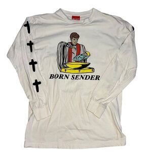 NELK Boys Born Sender Full Send Long Sleeve T Shirt Small White Tee